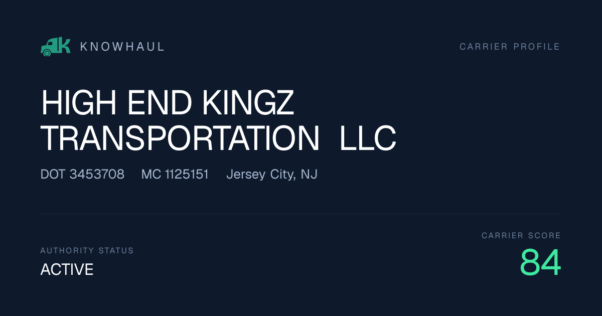 HIGH END KINGZ TRANSPORTATION LLC — MC 1125151 / USDOT 3453708: Safety ...